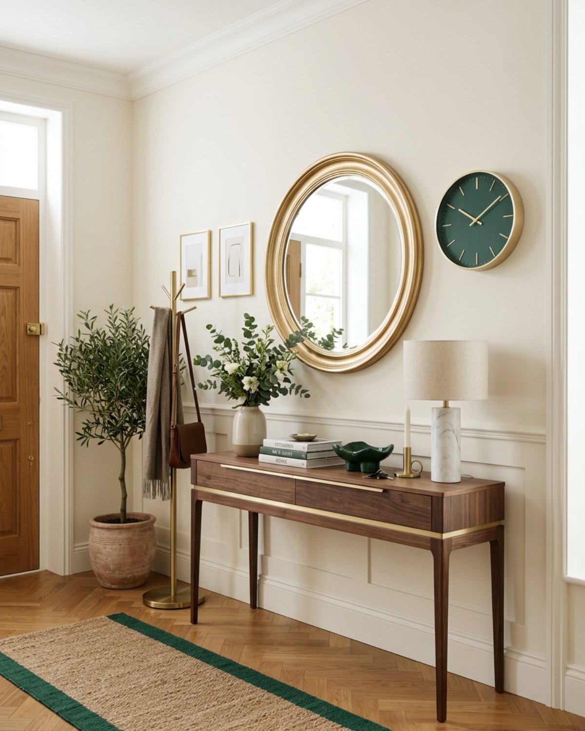 Entryway details with wall clocks and mirrors